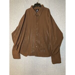 Tukhan‎ Shirt Mens 4XL Brown Shiny Striped French Cuff Button Up Formal